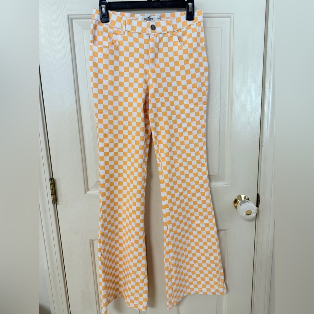 Hollister Orange and White Checkered Flares